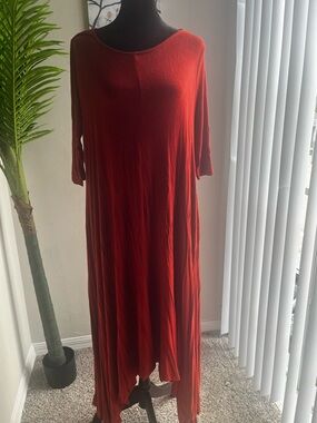 Flowing Asymmetrical Rust Red Maxi Dress